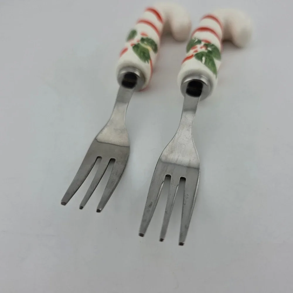 Christmas Holiday Hors D'Oeuvres Candy Cane Appetizer Forks Porcelain Japan